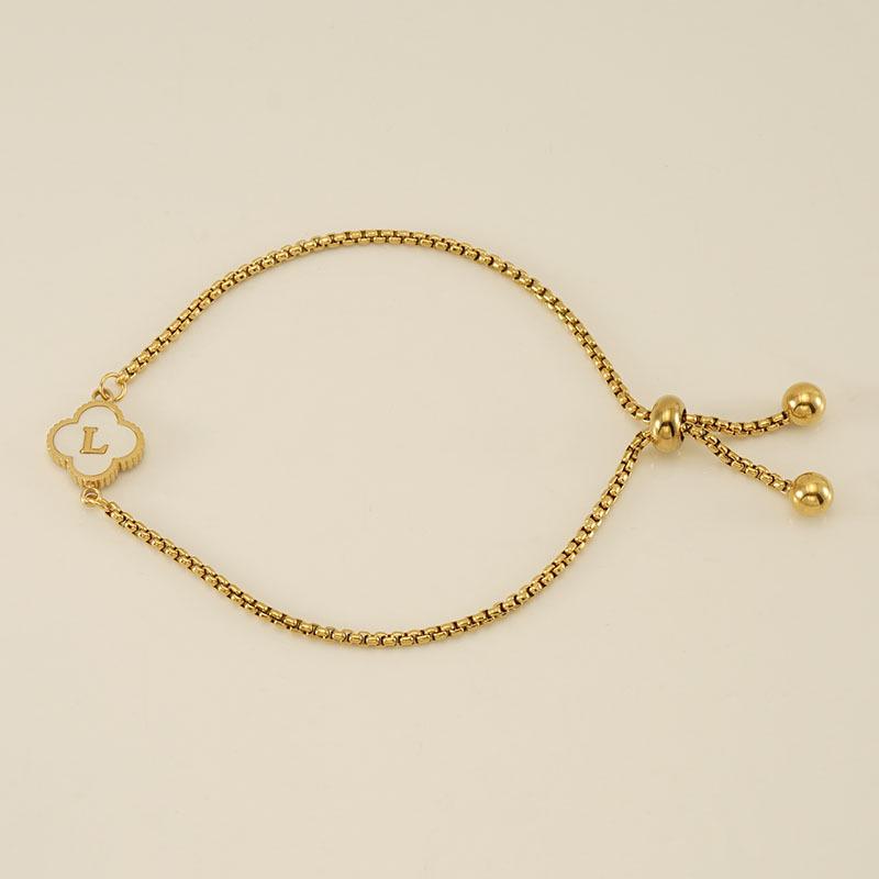 Elegant Stainless Steel Four-Leaf Clover Letter Bracelet - High-End Versatile Design