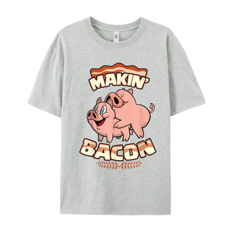 Makin Bacon Tshirt Pig Funny Tshirt Letter Short Sleeve Graphic Round Collar Pure Cotton Tops Tees Tee Shirt Grandpa Summer