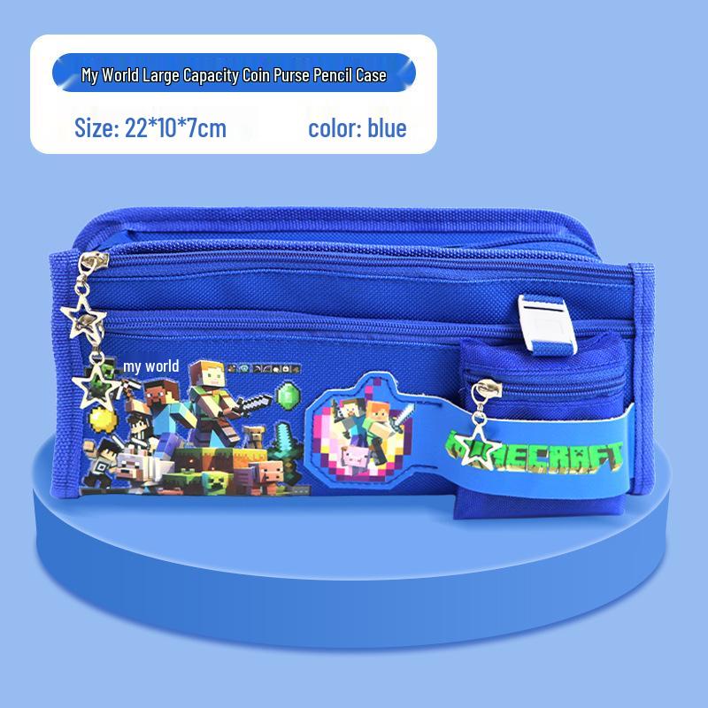 Steve's World Pencil Case for Elementary Students with Coin Purse & Cute Amulet Pendant
