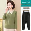 Elegant Knit Lapel Sweater for Middle-aged and Elderly Women—Long Sleeve Base Layer for Spring and Autumn