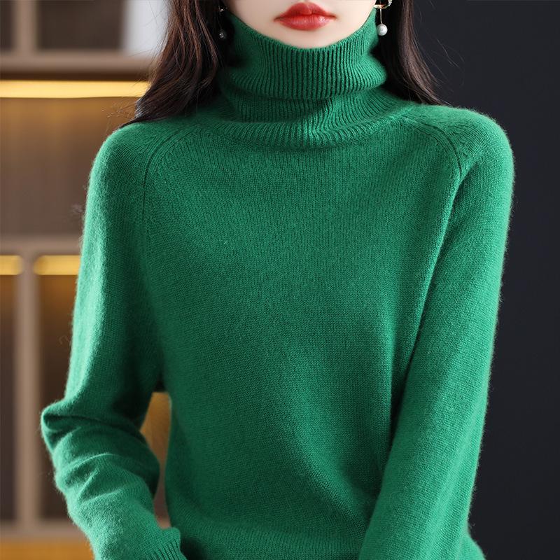 High-Neck Slimming Knit Sweater - Women's Elegant Autumn/Winter Base Layer
