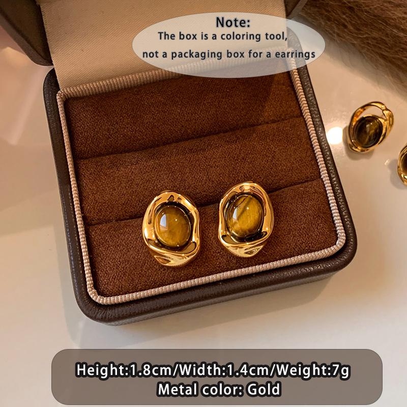 

Vintage Natural Tiger s Eye Stone Plated 18K Gold Stud Earrings Trendy Autumn/Winter Jewelry Accessory for Women New Design 2026