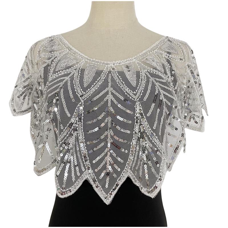 Vintage Sequin Mesh Shawl Cardigan - European Short Formal Party Cape