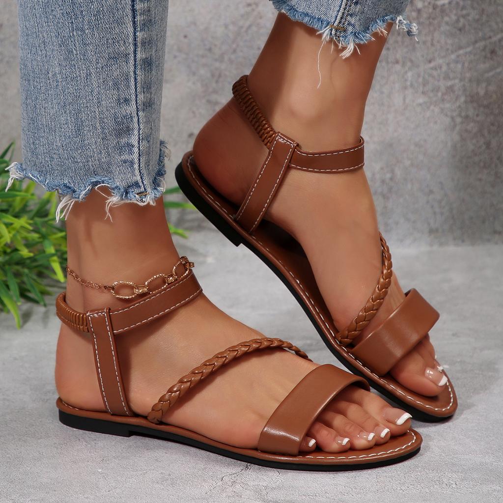 Large Size Non-slip Soft-soled Flat-soled Sandals, New Fashionable and Lightweight Woven Casual Beach Sandals