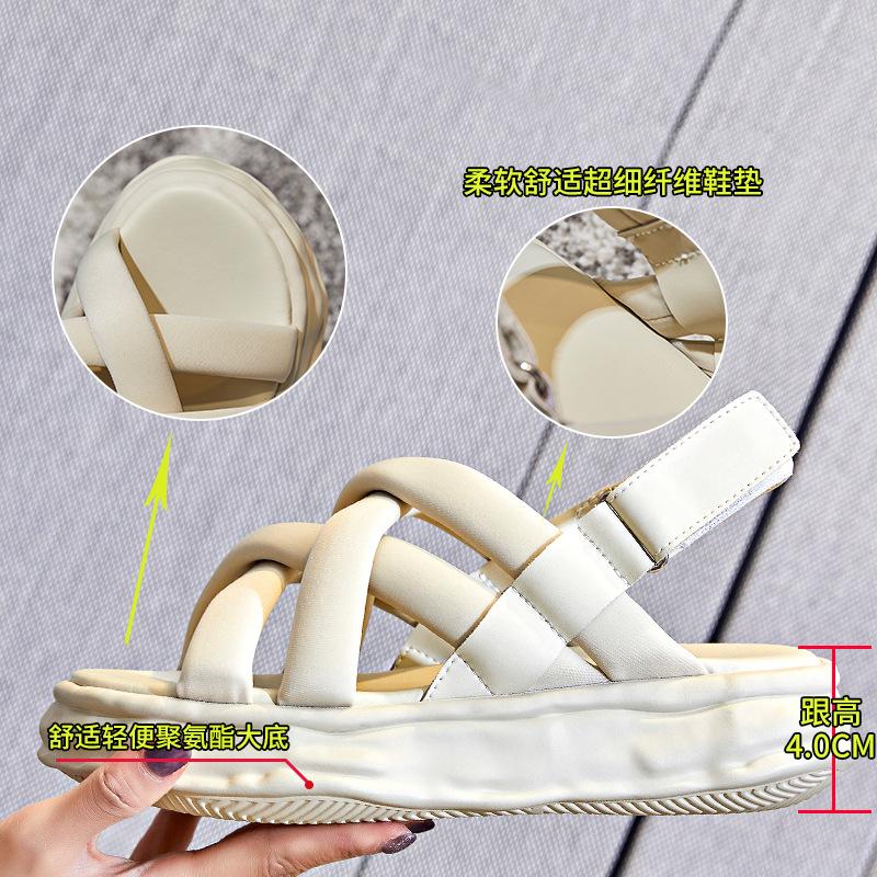 Dissolved sole sandals women's 2025 summer new women's flat-bottomed versatile beach shoes Velcro platform fashion women's shoes