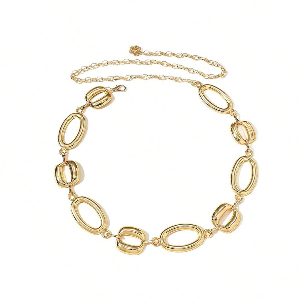 European and American Waist Chain Women's Elliptical Geometric Simple Fashion Design Sense, Metal Belt Accessories High-end Sense