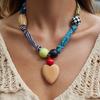 Youthway Elegant Wooden Heart Pendant Necklace For Women Colorful Cloth Chain Vintage Necklace Simple Fashion Jewelry Girls Gift