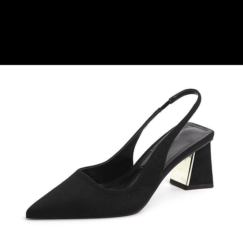 Черные сандалии женские летние модные женские сандалии туфли-лодочки с острым носком женская обувь офисные модельные туфли пикантные туфли на высоком квадратном каблуке 40 чёрный 1990₽