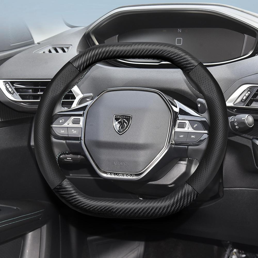 Zkfan8 Geeignet für Peugeot Atmungsaktives Leder Mattes Kohlefaser-Textur Lenkradabdeckung Geeignet für 206 208 3008 308 207
