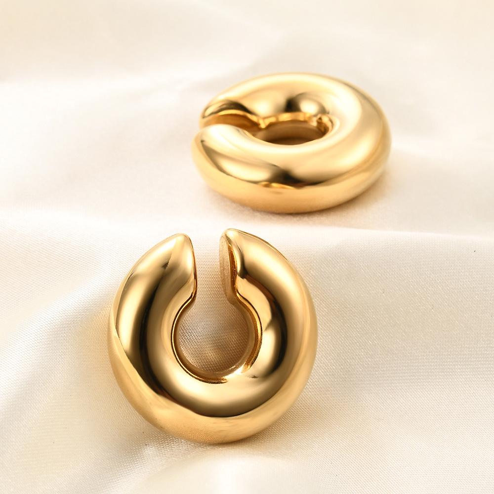European & American Fashion Simple Versatile 11MM Stainless Steel Thick Round Hollow Hoop Earrings