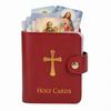 Catholic Faux Leather Holy Card Holder with 54 Prayer Cards Embossed Cross Pocket Prayer Card Organizer with Snap Closure for Worship Funeral Memor