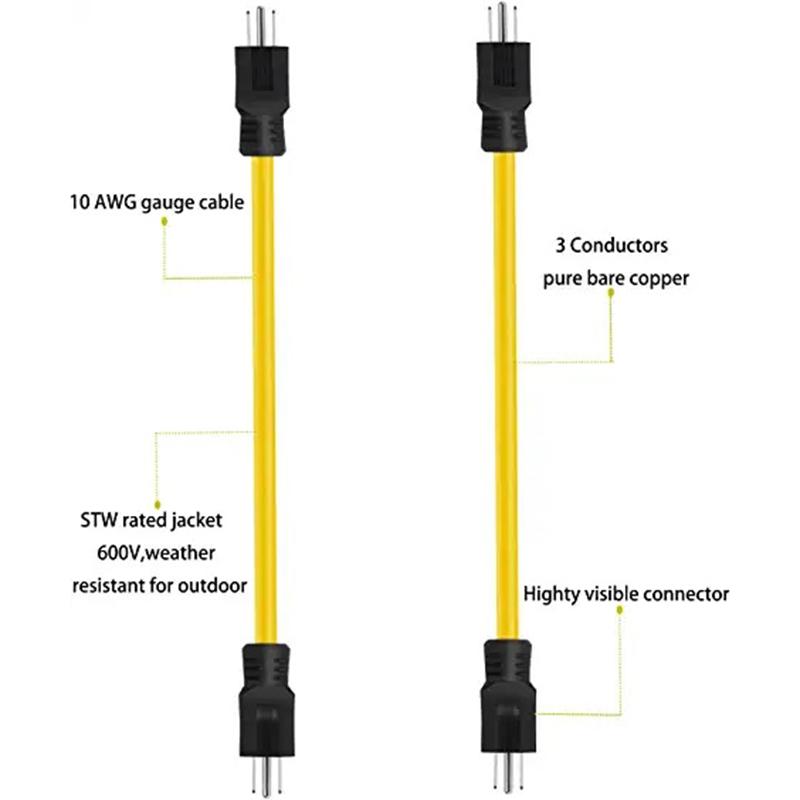 3 Prong Male To Male Extension Cord Double Male 5-15P 12Awg 125V Us Plug Generator Adapter Cord For Transfer Switch