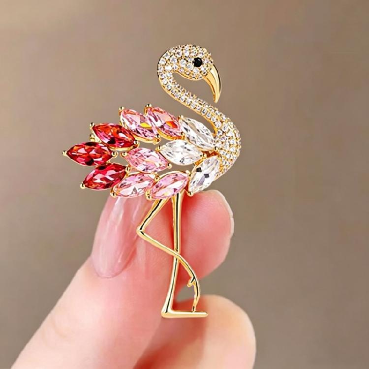 Flamingo Inspired Brooch With Stylish Stones Elegant Costumes Jewelry