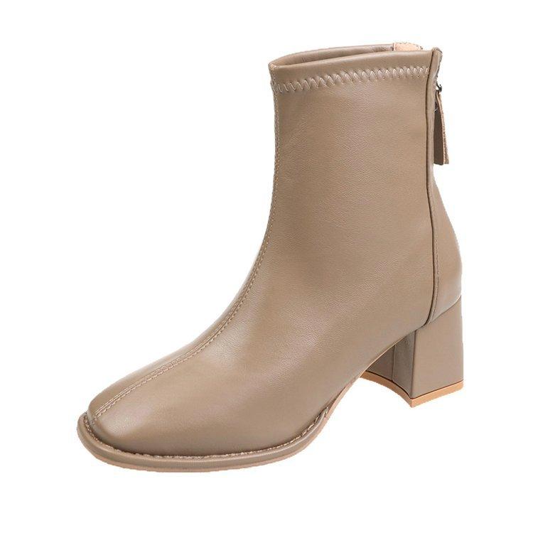 Martin boots women's autumn and winter new thick heel short tube thin boots rear zipper square head high heel small short boots