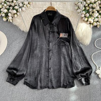 RUGOD Lässiges Sonnenschutz-Shirt für Damen mit langen Ärmeln, Herbst, lockere, einfarbige Mode, Allgleiches, koreanische Version, mittellanges Hemd