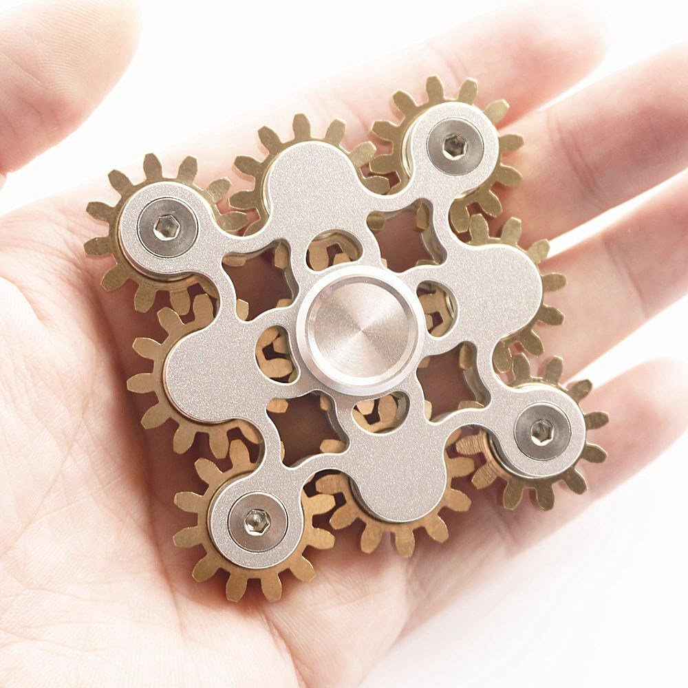 Fidget Spinner, Figity Toy, 9 Gears Linkage Smooth Metal Brass Stainless Steel with Stable Bearing, Durable Mechanics Romoveable, Premium Figit Toy -