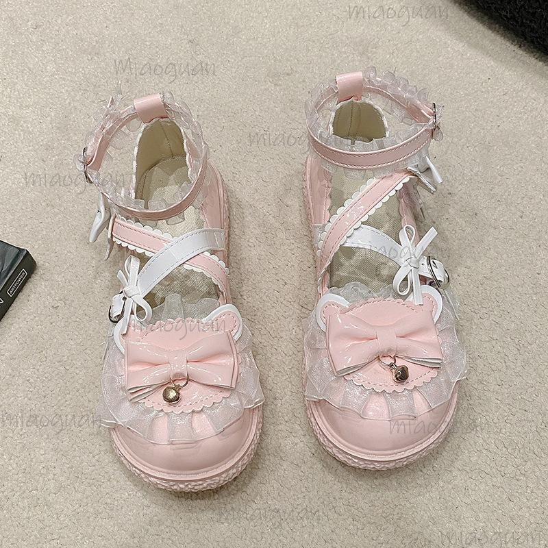 Cute Lace Decors Bow Knot Lolita Shoes Thick-sole Women's Mary Jane Shoes Size 35-39 Japanese Style Lovely Round Toe Pumps