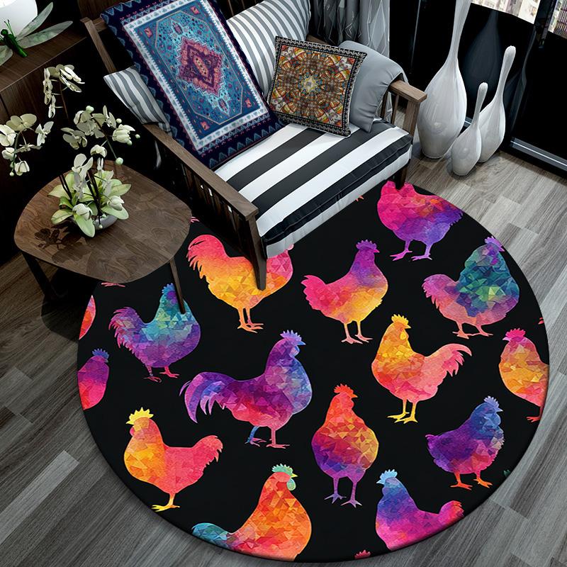 Watercolor Rooster Round Area Rug,Carpet Rug for Living Room Bedroom Sofa Playroom Decor,Non-slip Floor Mat