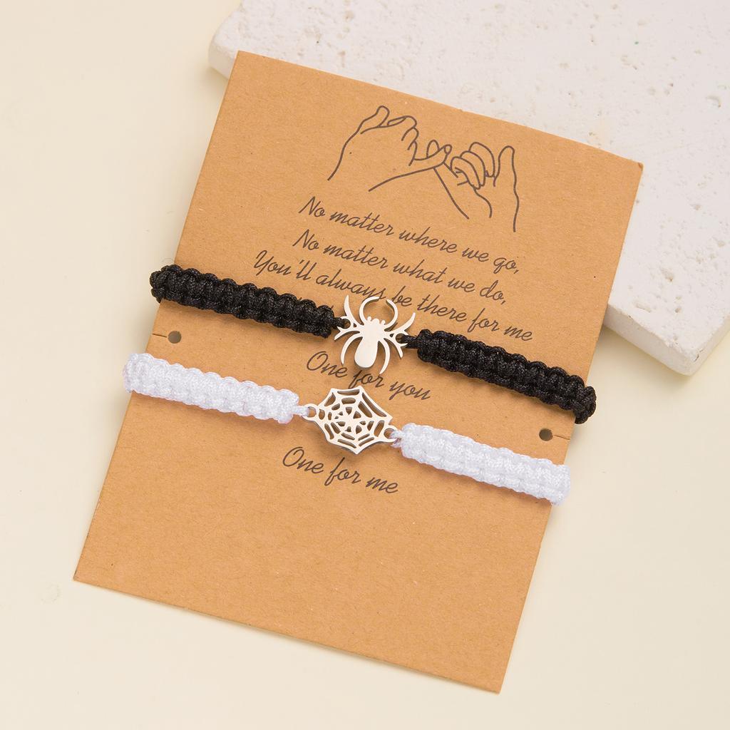 2Pcs/set Halloween Spider Bat Couple Bracelets For Women Men Heart Magnetic Matching Bangle Stone Crystal Beads Bracelet Jewelry