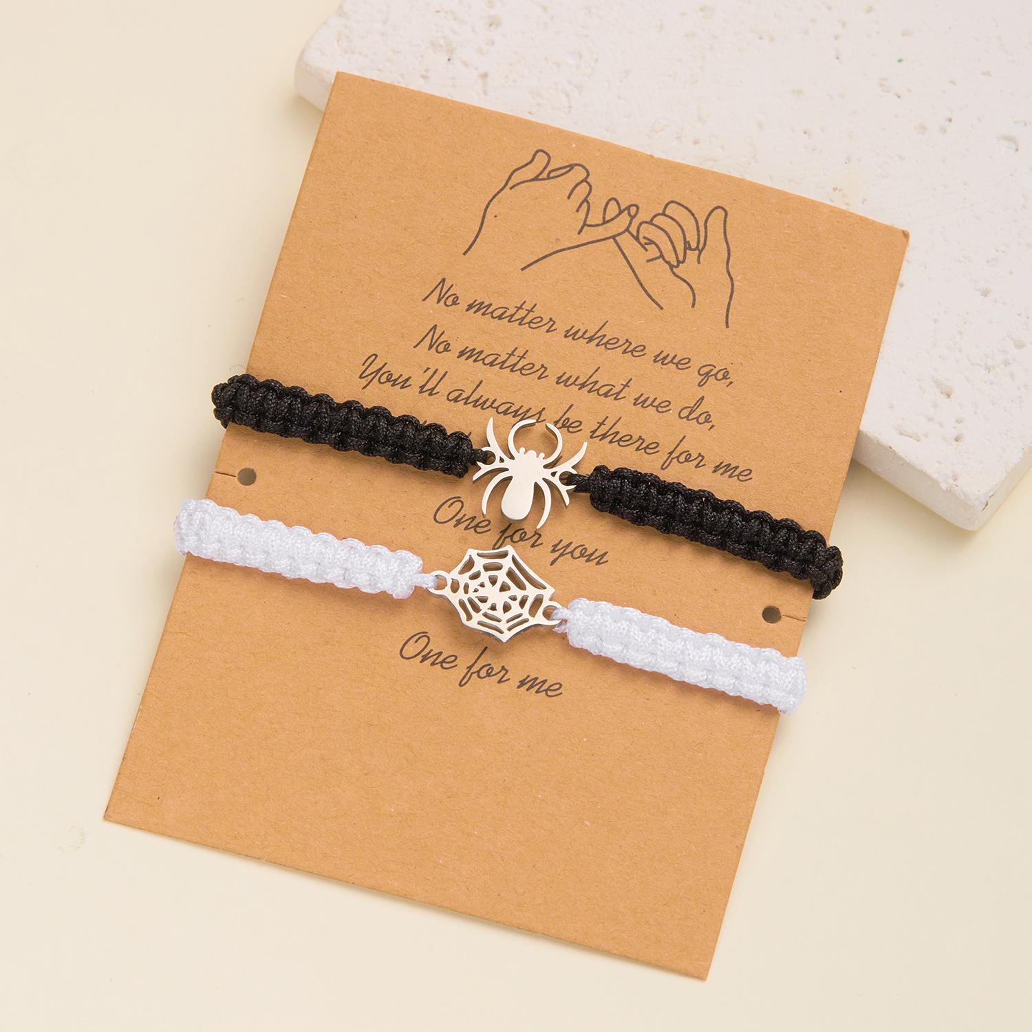 

2Pcs/set Halloween Spider Bat Couple Bracelets For Women Men Heart Magnetic Matching Bangle Stone Crystal Beads Bracelet Jewelry