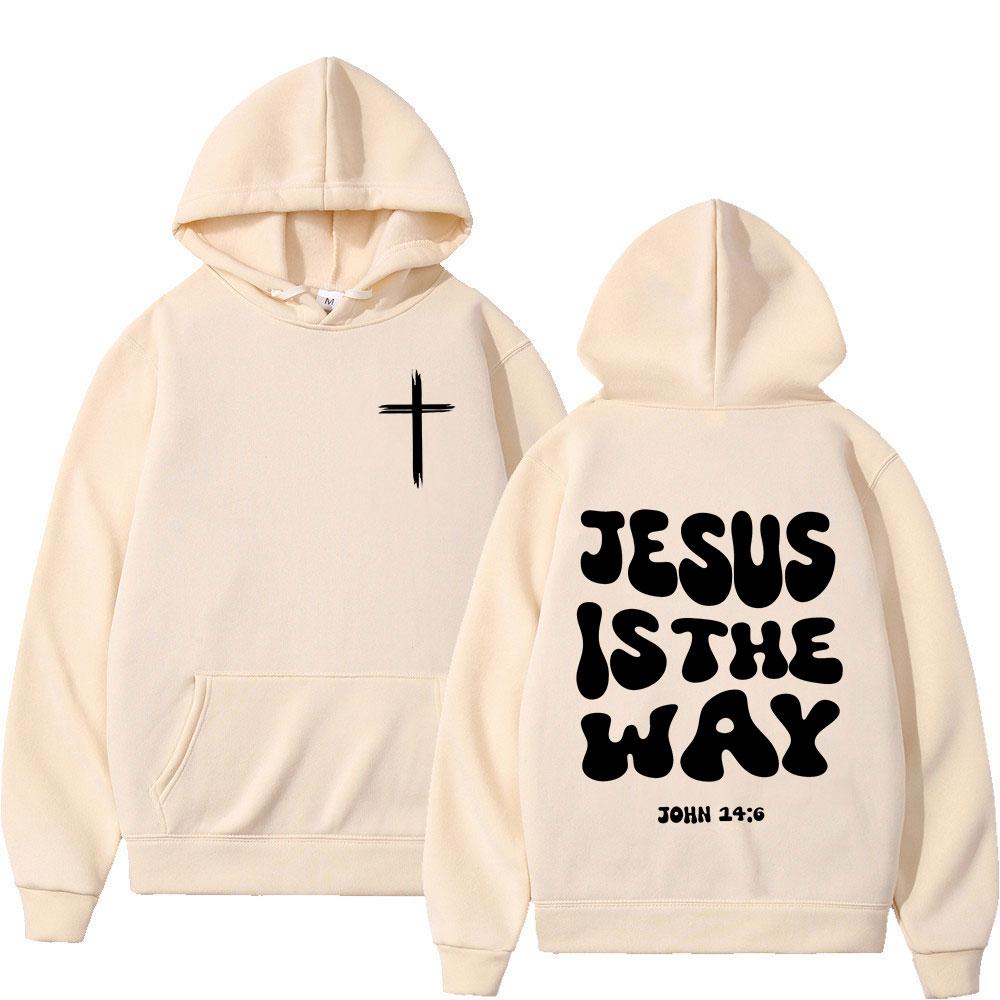 Christian Jesus Is The Way Bible Verse Hoodies Men Women Clothing Fashion Retro Sweatshirts Fleece Casual Long Sleeves Pullovers
