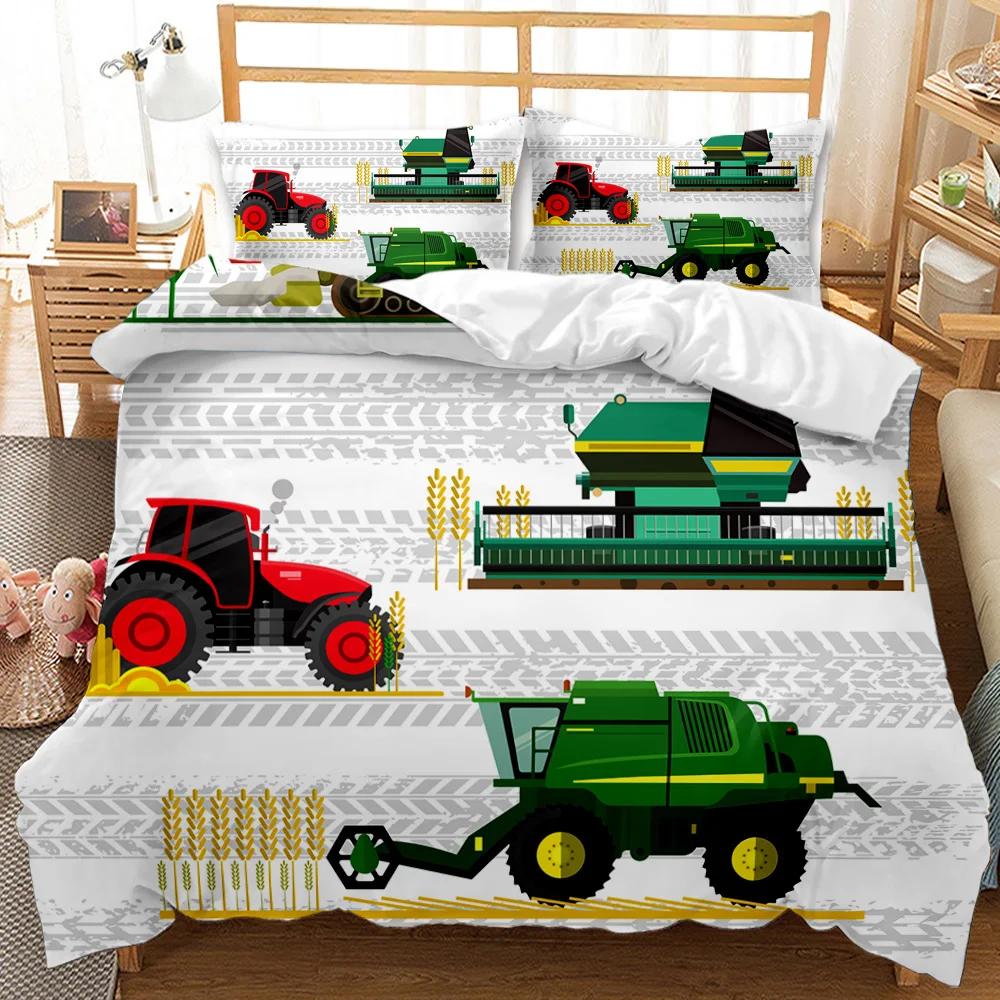 Engineering Car Duvet Cover Construction Vehicle Bedding Set Boys Excavator Dump Truck Cement Mixer Roller Polyester Qulit Cover