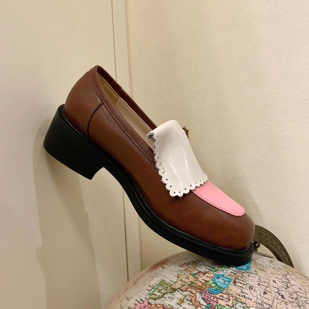 Retro Shoes Women Small Leather Shoes for Women Genuine Leather Retro Loafers Round Toe Thick Sole Single Shoes for Women