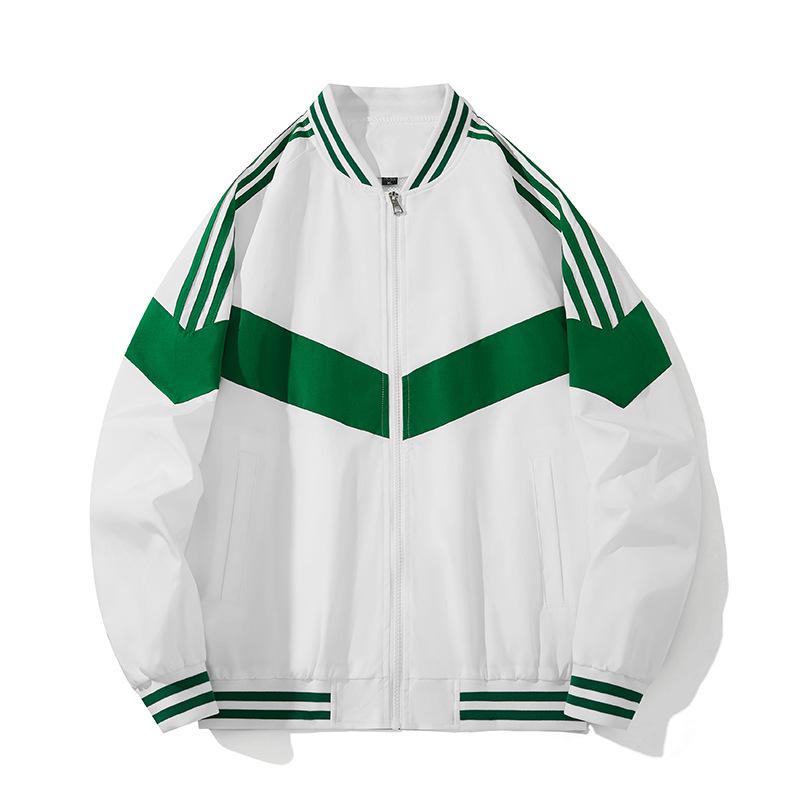

Jacket Men s Thin Contrast Color Autumn and Winter New Men s Korean Version of Slim Green Casual Coat Jacket Stripes M белый
