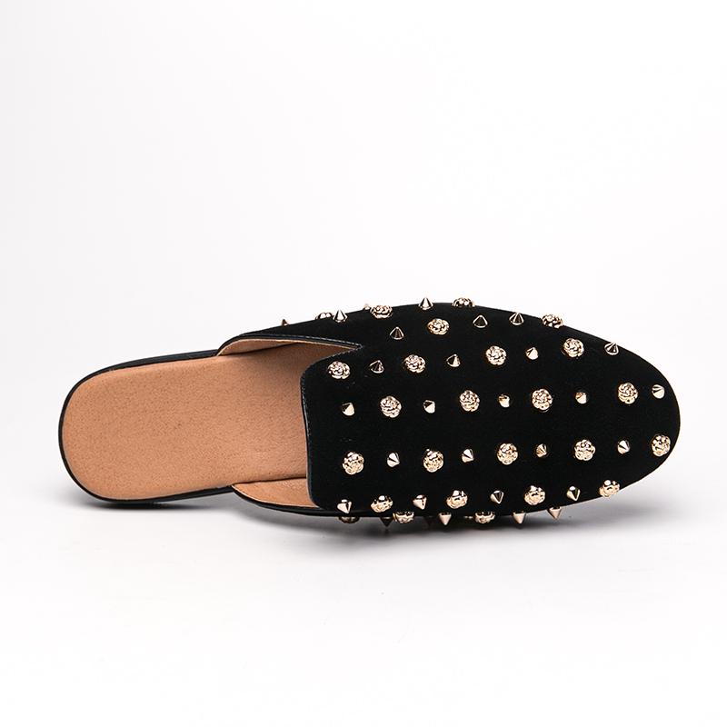 Fahsion Men Half Slippers Rock Punk Rivet Shoes Male Slip On Casual Mules Moccasins Breathable Penny Loafers Zapatos Hombre