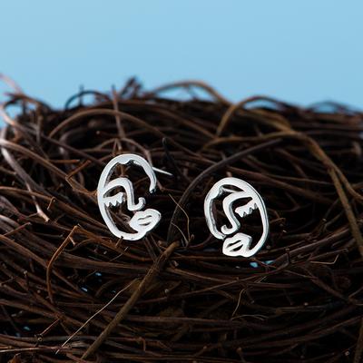 Face Stud Earrings Women's Hollow Ear Jewelry Cute Small Fresh Niche Design Accessories