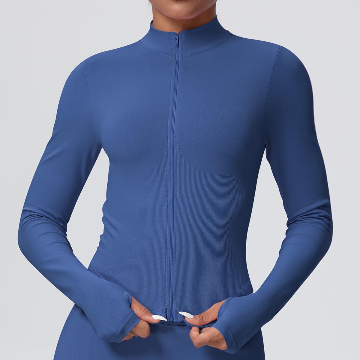 Women s Seamless Stand Collar Long Sleeve Quick-Dry Zip Jacket for Yoga and Running Extra Large