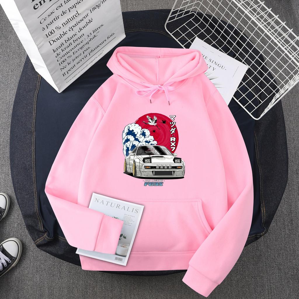 Hot selling anime anime head text D car hooded sweater men sweatshirt JDM car tide