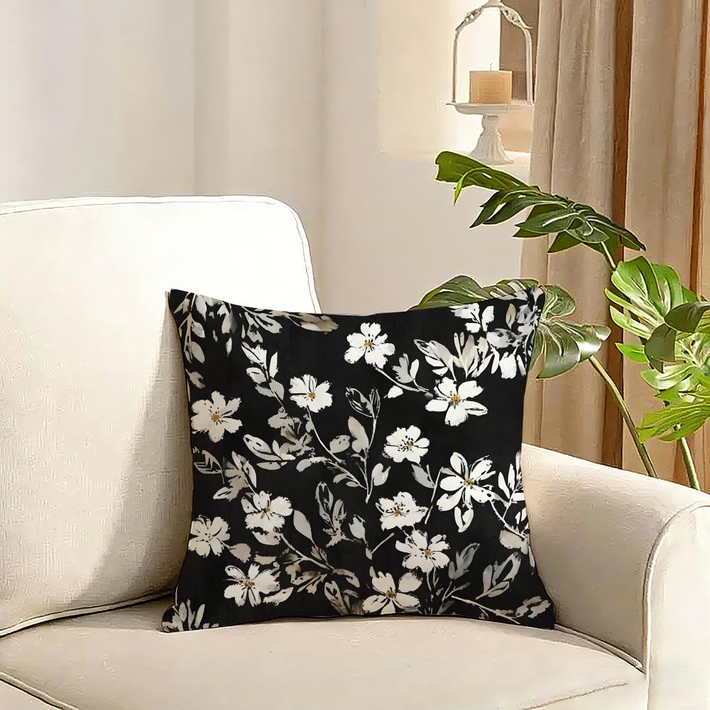 Black and White Pattern Cushion Cover Reversible Plush Pillow Cover Soft Fluffy Home Decor for Sofa Bedroom