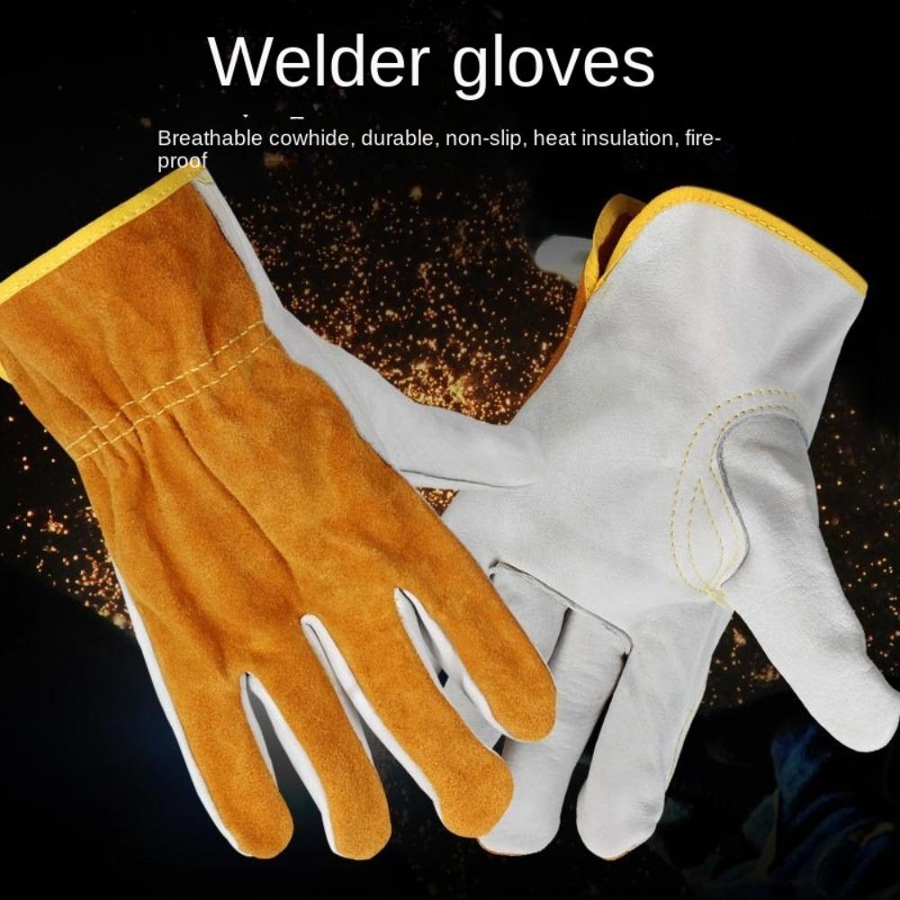 1 Pair Safety Leather  Work Gloves Soft  Leather Welder Gloves Practical Welding Gloves  Outdoor