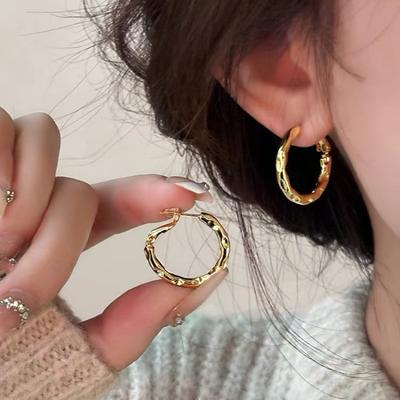 111 Silver Needle Cold Wind Bump Irregular Earrings Simple Metal Plain Ring Earrings Fashion Versatile Personalized Earrings