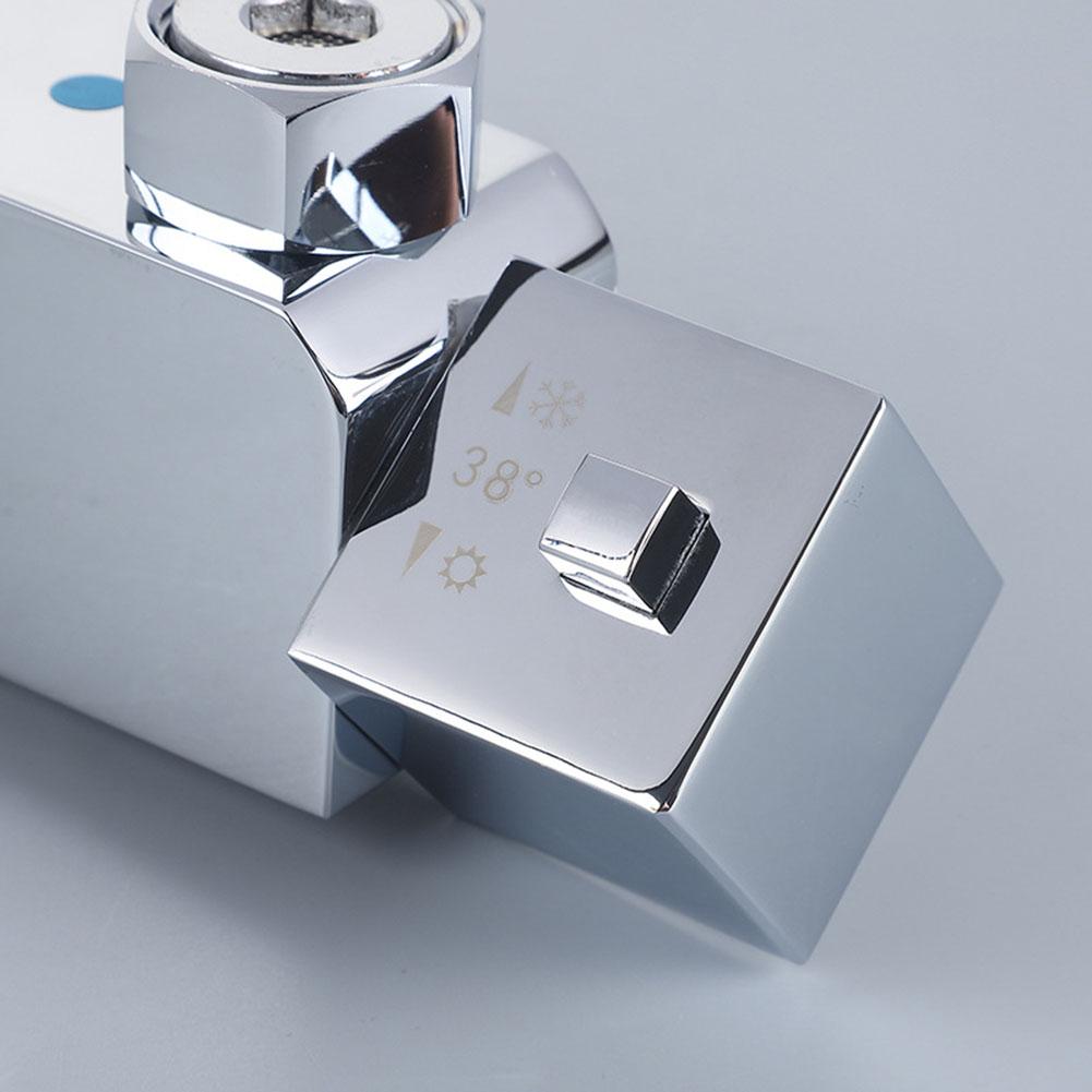 Set mit 2 quadratischen thermostatischen Duscharmatur-Griffknöpfen, kompatibel mit Badarmatur, Chrom-Finish, Ersatzgriffe