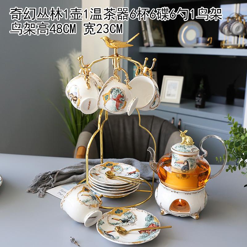 Household Flower Teapot Set Ceramic Afternoon Tea Flower And Fruit Teacup Tea Set Fruit Glass Pot With Filter Candle Heating