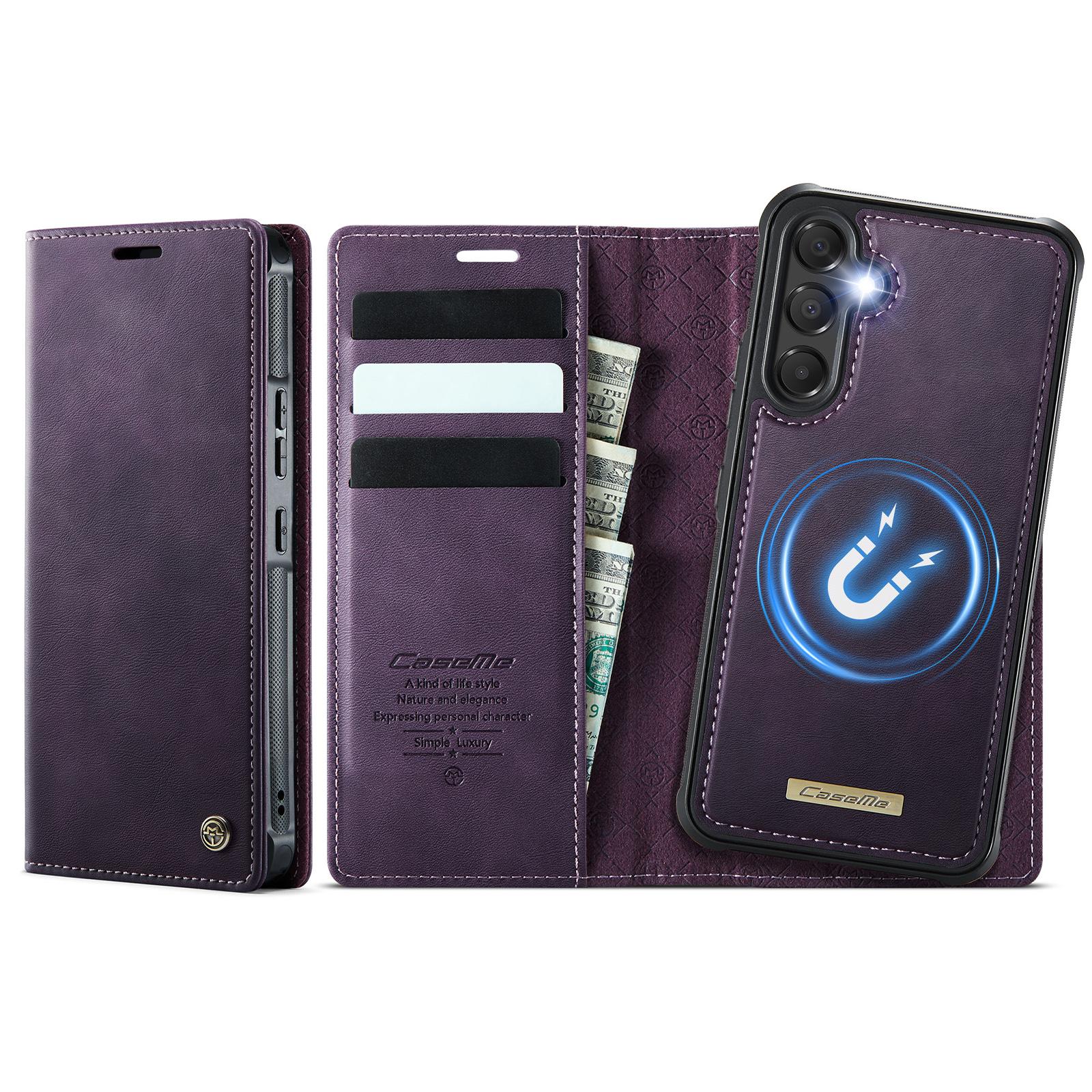 

For Samsung Galaxy A54 5G Magnetic Case CASEME C49 RFID Blocking Detachable Wallet Leather Phone Cover Purple