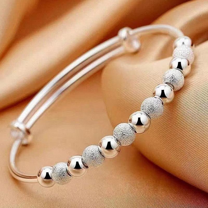 Korean Silver Charm Lucky Beads Bangles For Women Bracelets Fashion Party Wedding Engagement Popular Trendy Jewelry