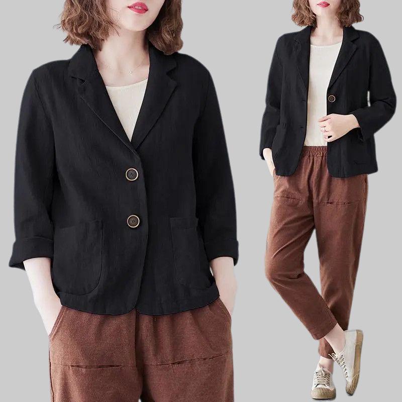 2025 Women's Fashionable Autumn Casual Cotton-Linen Short Blazer