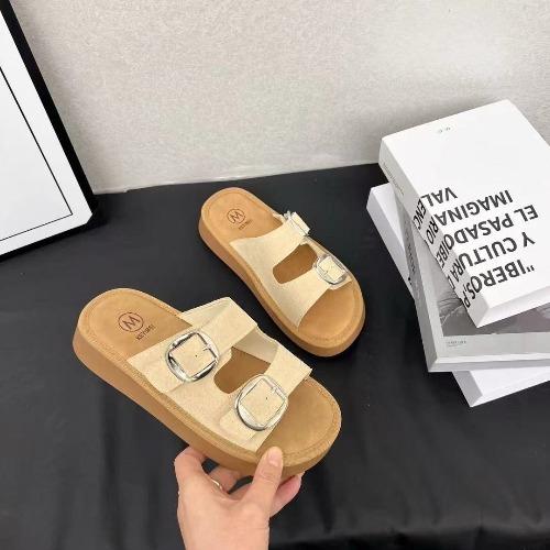 Fashion Lazy outdoor soft soled exposed toe straight drag 2025 new summer thick soled height increasing beach shoes