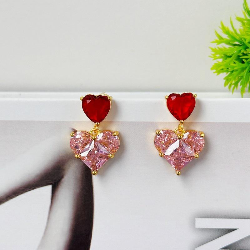 French Design Sweet Love Zircon Earrings High-End Stud Earrings Women