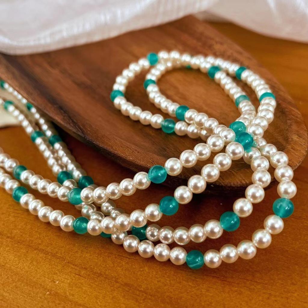 Vintage Summer Feeling Full Of Tianhe Stone Shijia Pearl Necklace 925 Silver Buckle Sweater Chain Long Chain