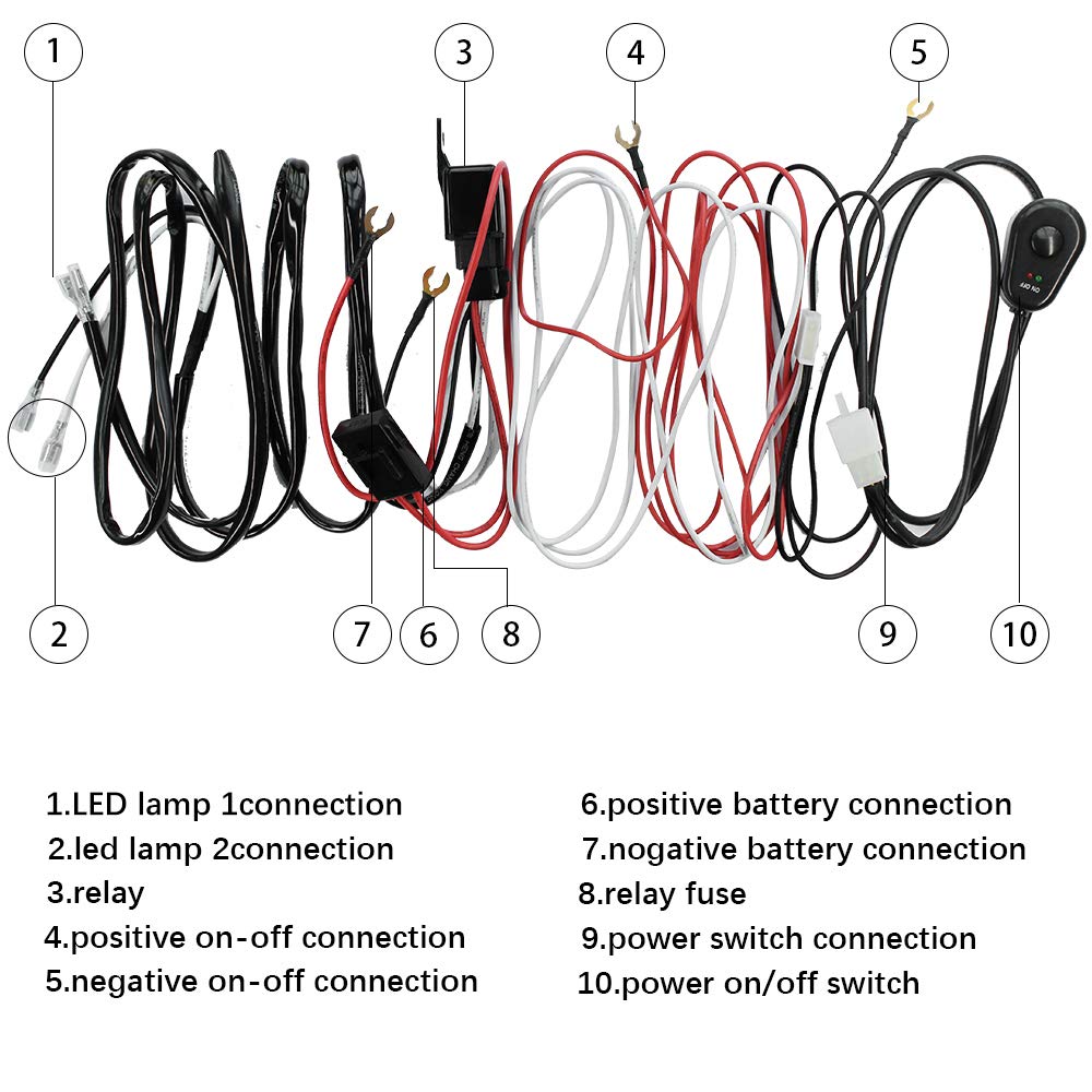 YUNPICAR Universal Fog Lamp Wiring Relay Harness Rocker Switch /40A Power Relay Fuse [For 2 Lights] (Relay Harness)