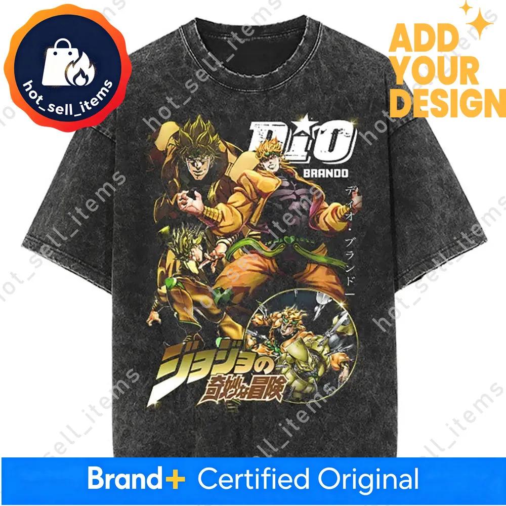 JoJo's Bizarre Adventure Anime Clothing Dio Graphic Washed Tshirt ga Vintage Cotton T-shirts Harajuku Male Casual T Shirt