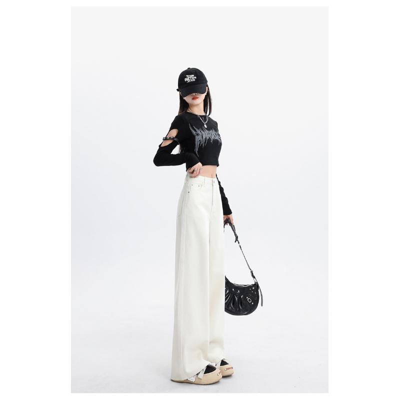 Korean Style Narrow Wide-Leg Jeans for Women Spring Autumn 2024 New Loose Slimming Casual Versatile Straight-Leg Floor-Length Pants