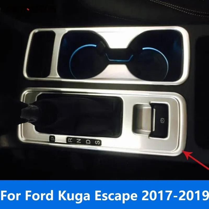 For Ford Kuga Escape 2017 2018 Matte Center Console Gear Shift Box Panel Cover Trim Water Cup Holder Interior Accessories