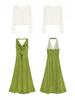 Er Yang Design French Floral Green Halter Neck Maxi Dress, V-neck Sleeveless Long Dress for Women