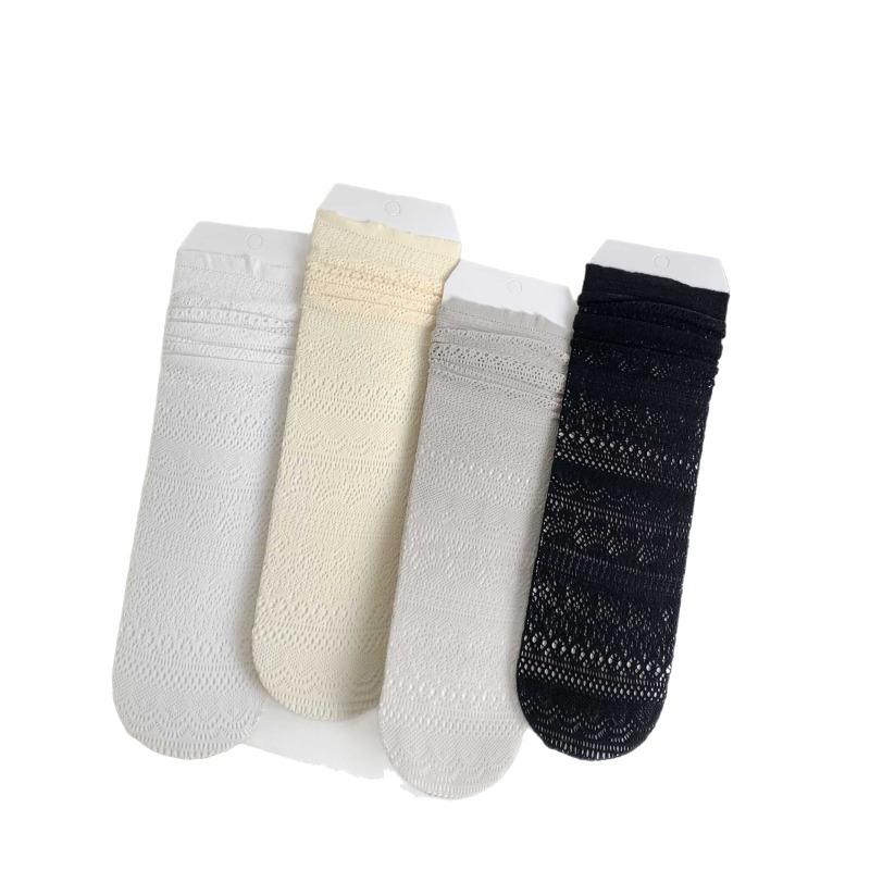 Female Spring and Summer Pure Color Lace Hollow Mesh Breathable Sweet All Build In Tube Socks