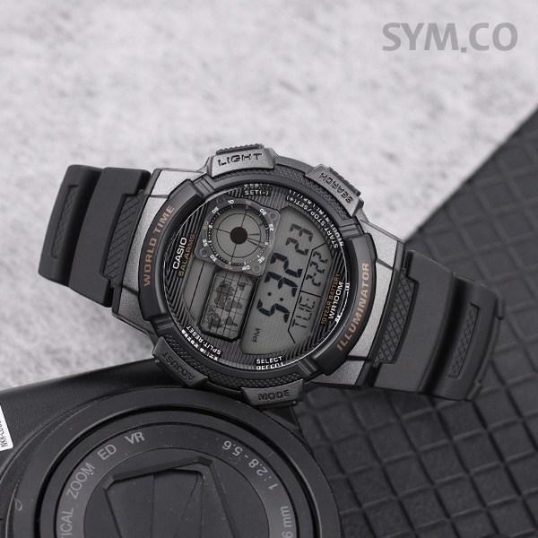 Casio Men's 100m Waterproof Digital Watch AE-1000W-1A + LCD Film Set